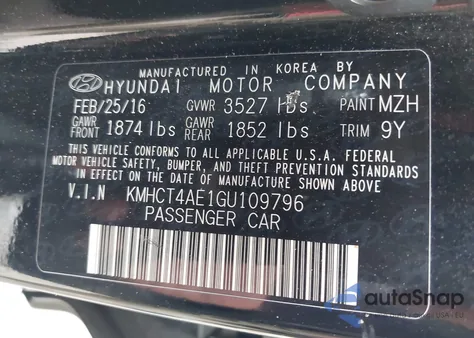 2016 Hyundai Accent Se из США, поврежденный, VIN KMHCT4AE1GU109796